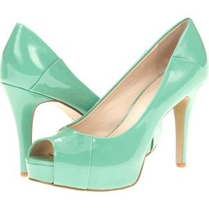 Nine West Cadee Green Synthetic Open-Toed Heels